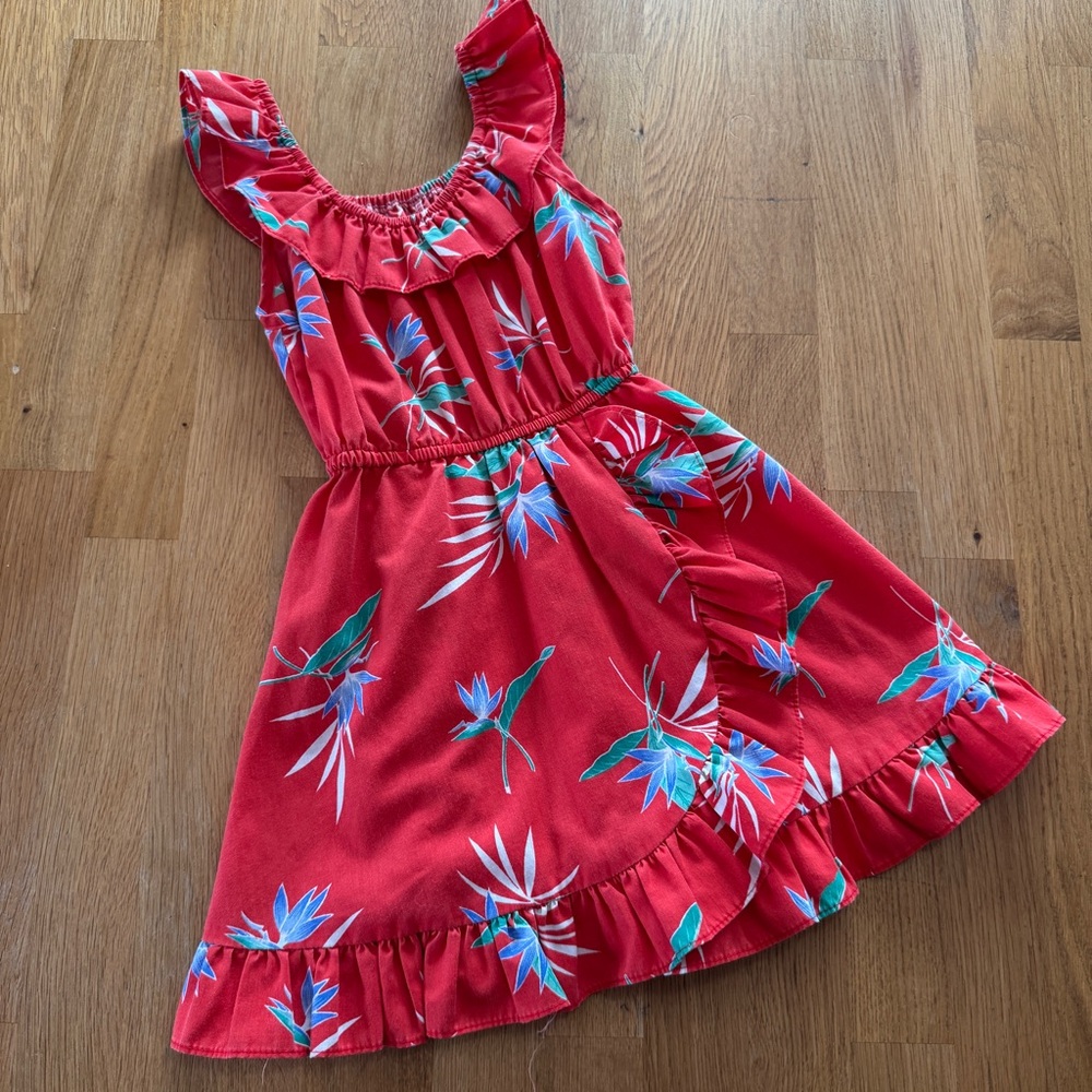 Island Fashions 4 Red Hawaiian Floral Ruffle Dress 100% Cotton Made in Hawaii